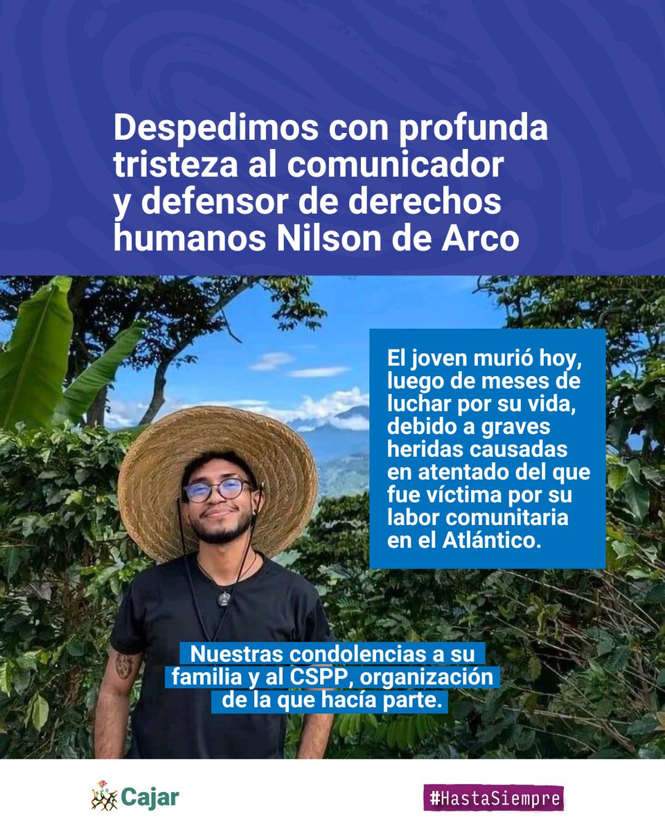 Con profundo dolor despedimos al compañero Nilson de Arco,un defensor incansable de la vida y la dignidad. Abrazamos al CSPP y a su familia en este momento tan duro.
Nilson deja una huella inmensa de valentía, amor por las comunidades y lucha por los derechos humanos.