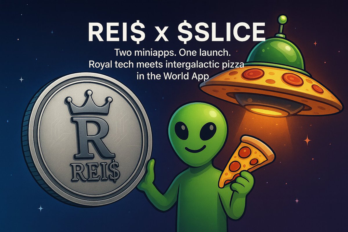 Davanasgaming's tweet photo. REI$ x $SLICE just dropped inside the World App.

Royal tech meets intergalactic pizza… and it actually works.

Try them both:
🍕 $SLICE Miniapp: https://t.co/p0Dk9r3MXP
👑 $REI$ Miniapp: https://t.co/JE2P4csZLh

#WorldApp #WorldChain #SLICE #REI$ #UfoPizza #CryptoMiniapp #GalacticAlliance #IntergalacticPizza #Web3Portugal #ReisToken #SliceVerse