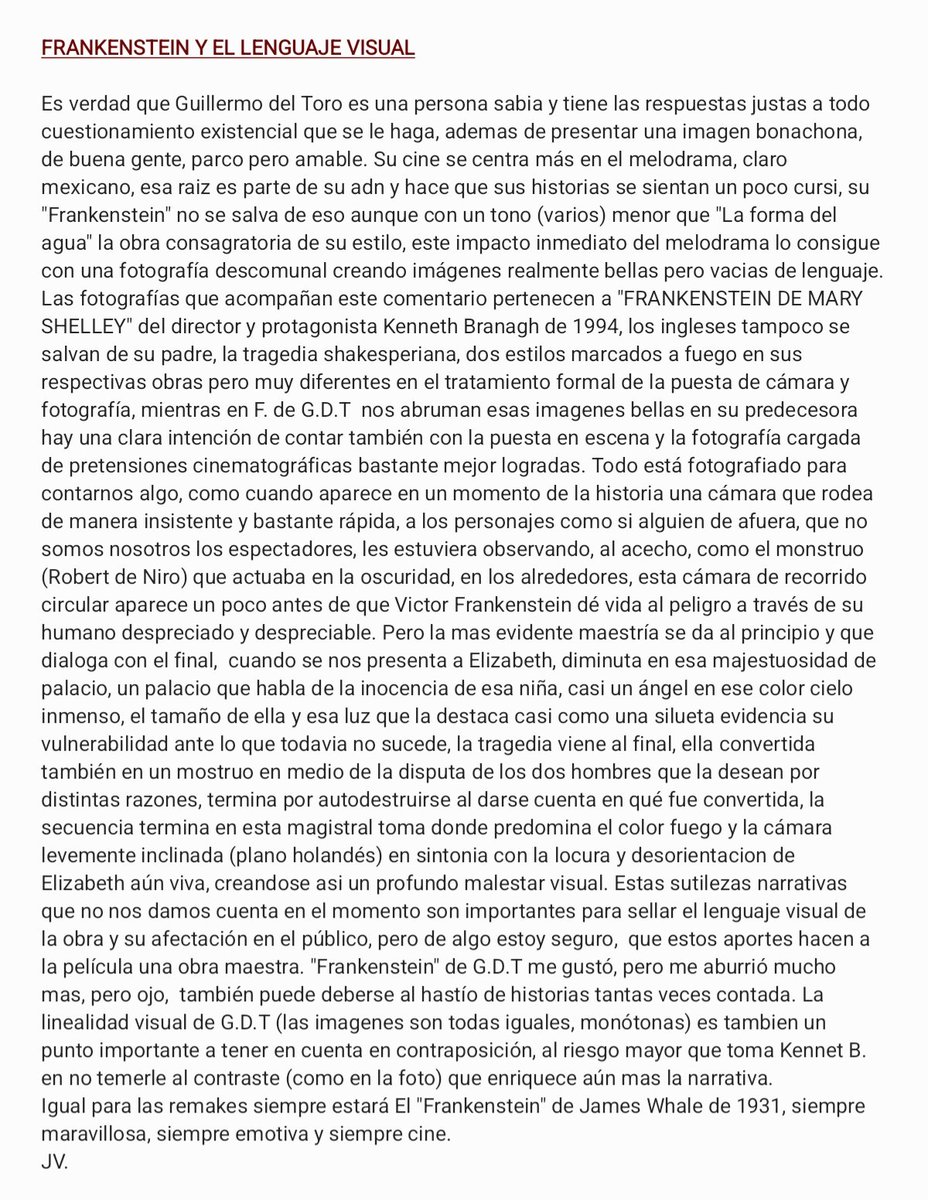 Unas breves consideraciones y un cruce de leguajes entre FRANKENSTEIN de 1994 (Kenneth Branagh) y 2025 (Guillermo del Toro). Que les pareció?
"<a href="/f_solorzano/">Fernanda Solórzano</a> <a href="/oscaruriel/">oscar uriel</a>