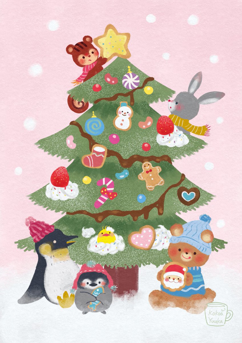 お菓子のクリスマスツリーもうすぐ完成🎄

#クリスマスイラスト