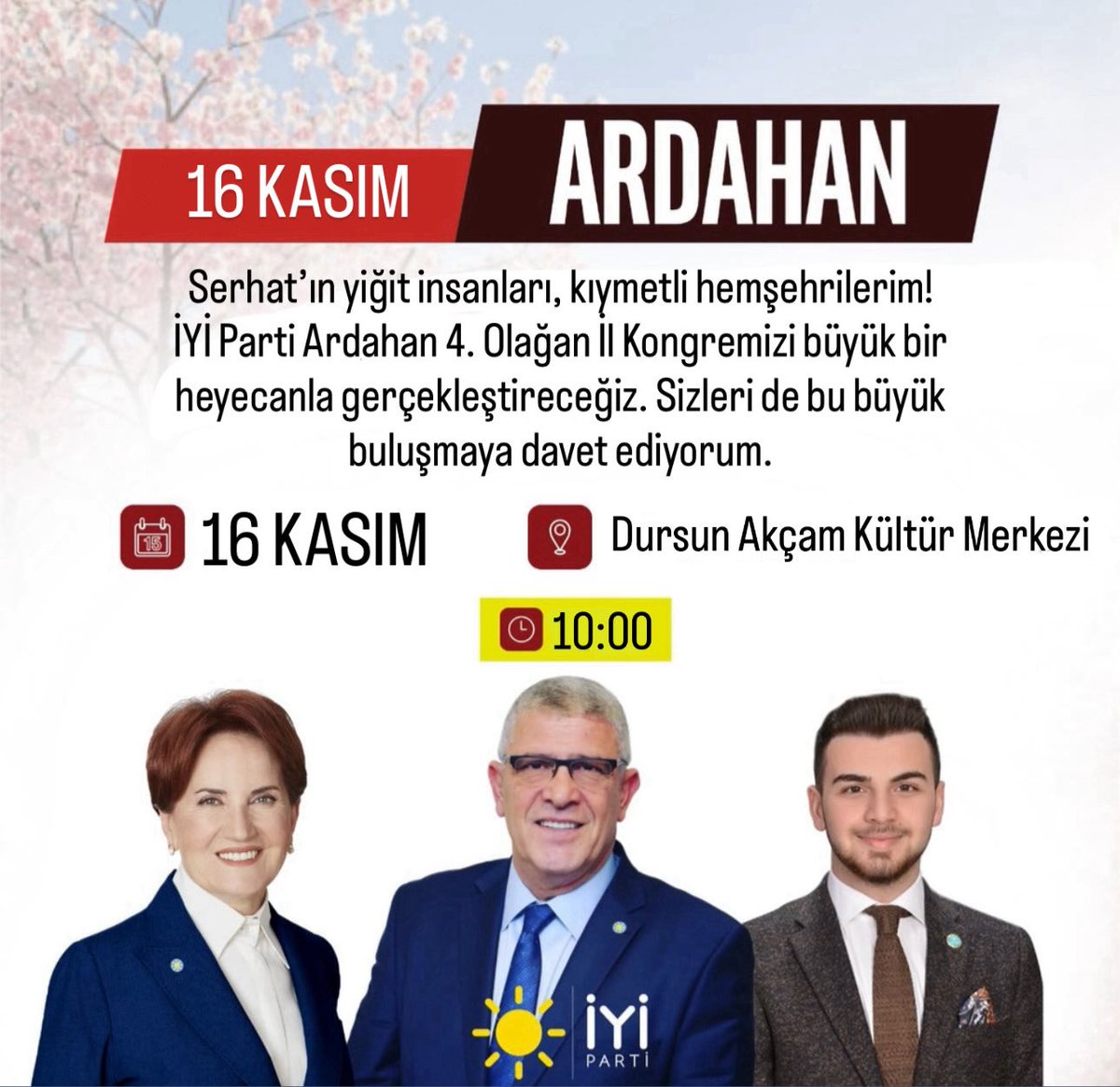 KayaaaAlihan's tweet photo. Serhat’ın yiğit insanları, kıymetli hemşehrilerim!
İYİ Parti Ardahan 4. Olağan İl Kongremizi büyük bir heyecanla memleketimizde gerçekleştireceğiz.
Ardahan’ın yarınlarına birlikte yön vermek için sizleri de bu büyük buluşmaya davet ediyorum. https://t.co/obSLmLtoxe