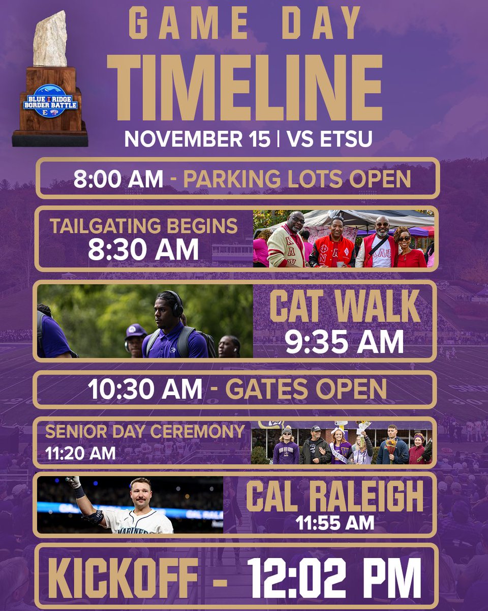 Catamounts's tweet image. Here’s your game day timeline for tomorrow! Let’s pack E.J. Whitmire for one more regular season home game this season. See you in #CatamountCountry