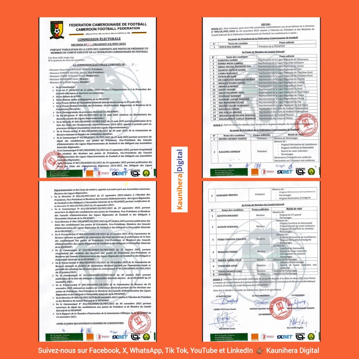 #Elections2025
<a href="/SamuelEtoo/">Samuel Eto'o</a>,  seule candidature validée pour le poste de président de la #Fecafoot.
<a href="/FecafootOfficie/">Fecafoot-Officiel</a> 
#SamuelEtoo