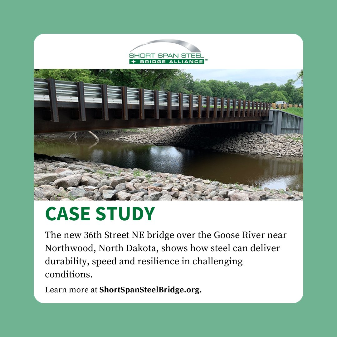 Fabricated by SSSBA member TrueNorth Steel, the Goose River bridge in North Dakota was completed in just two months and earned an AISC/NSBA 2024 Prize Bridge Award. 

Learn more about this project in the newest SSSBA case study: ow.ly/QH2N50WS7A6