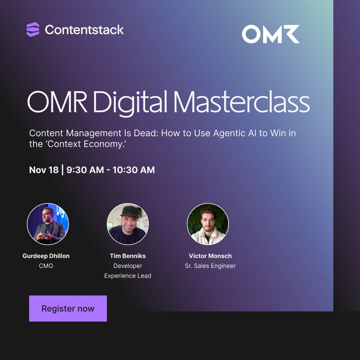 Contentstack's tweet image. 🔥 Hot take: The era of static content management is out.

Adaptive, real-time experiences are in.

Catch our team at the OMR Digital Masterclass on Nov 18 for a deep dive into the Context Economy + agentic AI.

🔗 Register here: bit.ly/3LwwnXJ