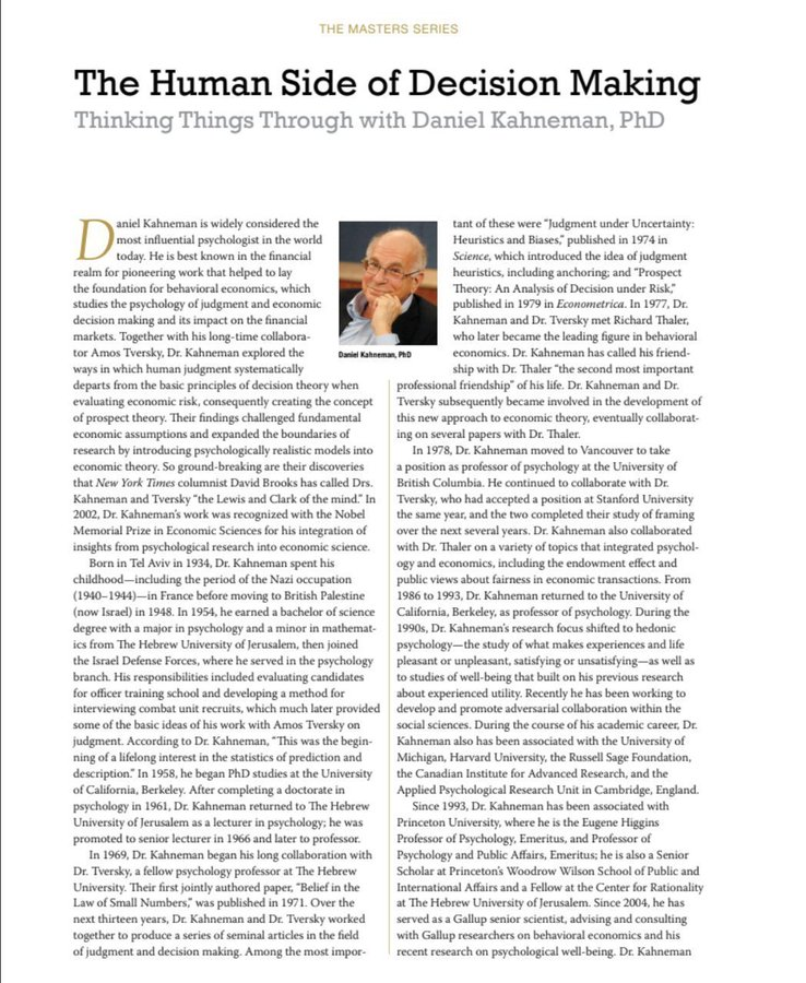 The Human Side of Decision Making by Daniel Kahneman is phenomenal.

Everyone should read it.

I'm sharing the 10-page PDF with you for free:
