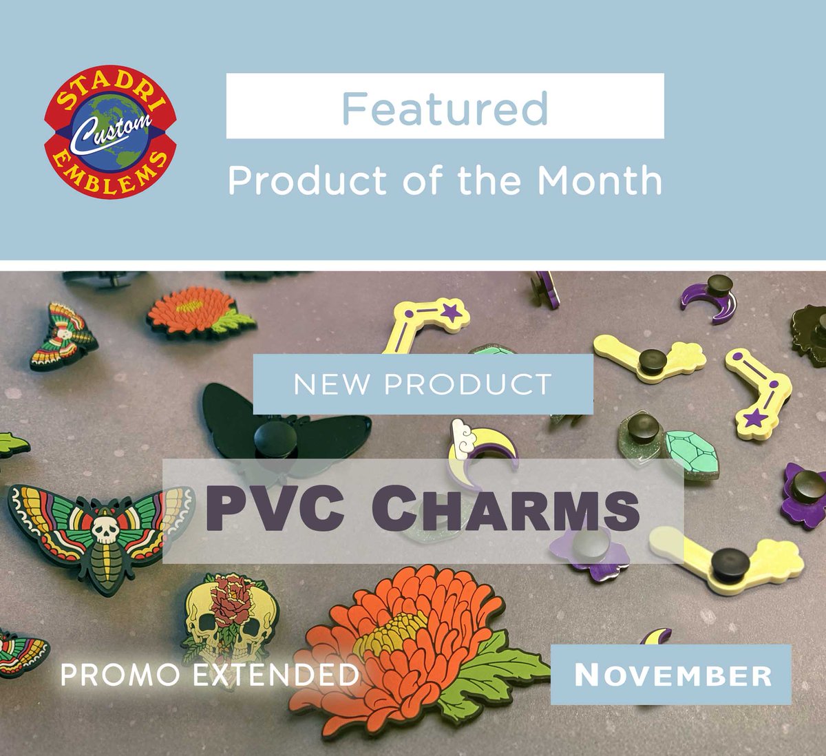 StadriEmblems's tweet photo. Featured Product of the Month extended for November ... PVC Charms! Show off your favorite designs on your EVA shoes or bags with our durable PVC charms.
Mystery Discount unlocked for a limited time only.
Use code TRYPVCC
https://t.co/jAYIXsxRQF
#flair #pvc #charms #shoecharms https://t.co/fC9Zm9b4g0