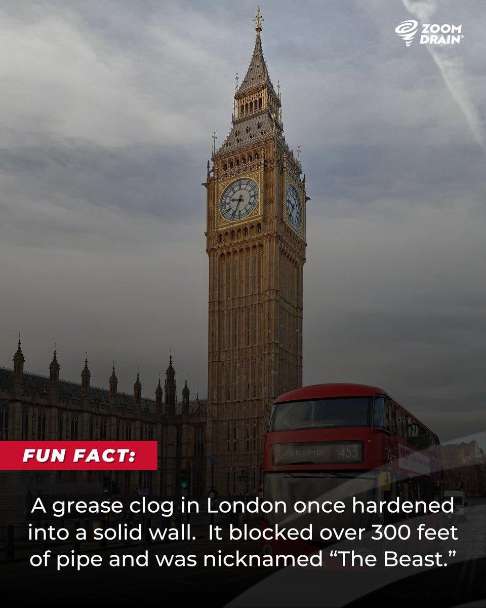 zoomdrainLV's tweet image. Home:
⭐ Fun Fact Friday ⭐
London once had a massive grease “fatberg” so big they called it The Beast—it blocked 300 feet of pipe and took weeks to clear.

Avoid your own “Beast” with routine drain maintenance. Zoom Drain keeps everything flowing!

#FunFactFriday #Fatberg