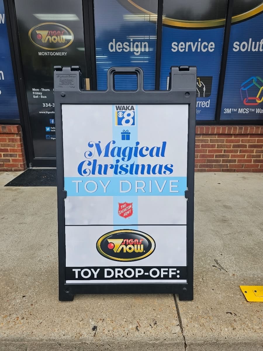 KippyNow's tweet photo. 🎁✨ Signs Now Montgomery is a Toy Drive Drop-Off Location! ✨🎁

We’re partnering with WAKA Action 8 News and the Salvation Army to bring a Magical Christmas to children in need.
Drop off a new, unwrapped toy here from Nov 10 – Dec 10 and help brighten a child’s holiday! 🎄❤️ https://t.co/yueloPQVhr