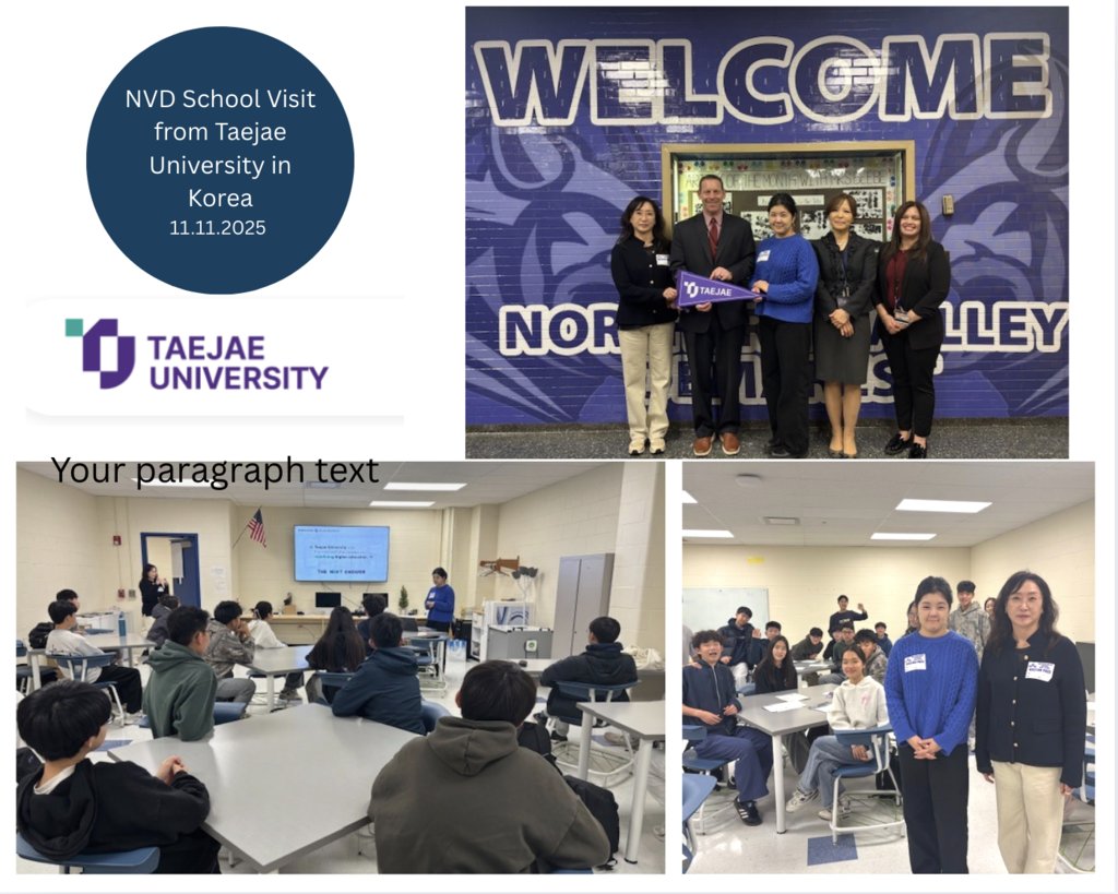 Representatives from Taejae University from Korea visited NVD to meet with Korean language students and share information about studying abroad. Thank you to Mrs. Lee for facilitating this visit! #NVDpride