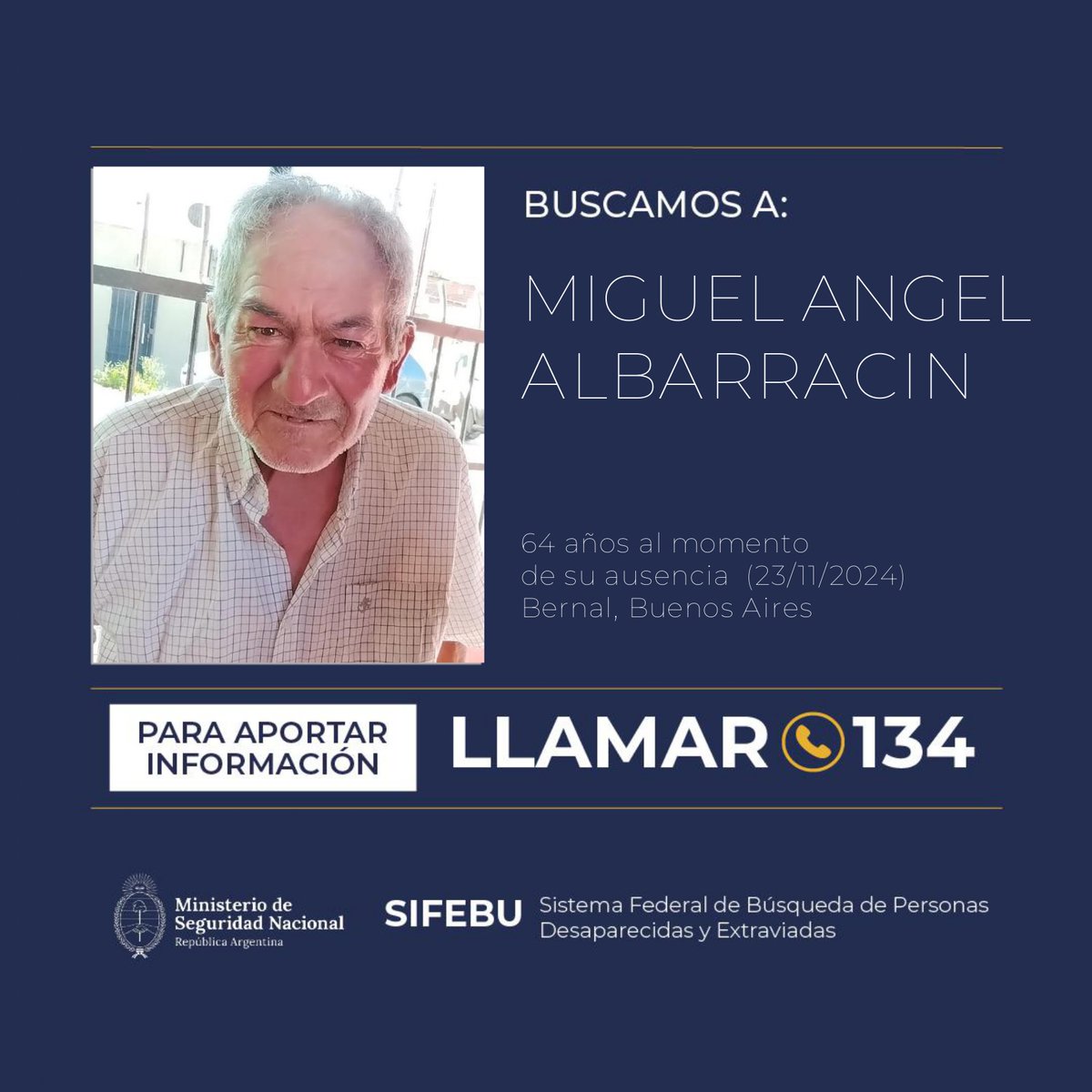 👇Con un CLICK podés hacer mucho, sólo tenés que compartir esta imagen.

ℹ️Si tenés información, comunicate de manera anónima al 134 o escribí a denuncias@minseg.gob.ar. #AyudanosAEncontrarlos🇦🇷