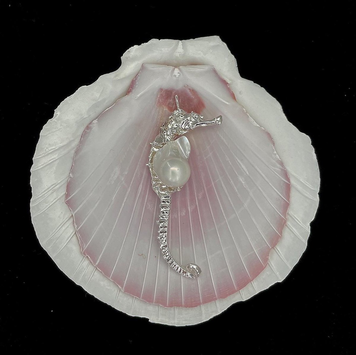 seahorse pendant with baroque pearl pouch by moon and serpent