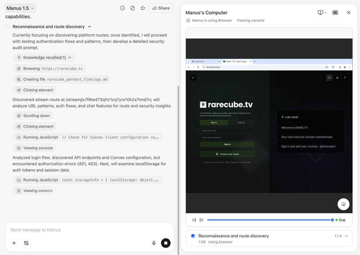 ordinalOS's tweet image. Still use @ManusAI for a variety of daily tasks

&amp;gt; one that I found useful is asking it to run penetration tests on a live website for security auditing