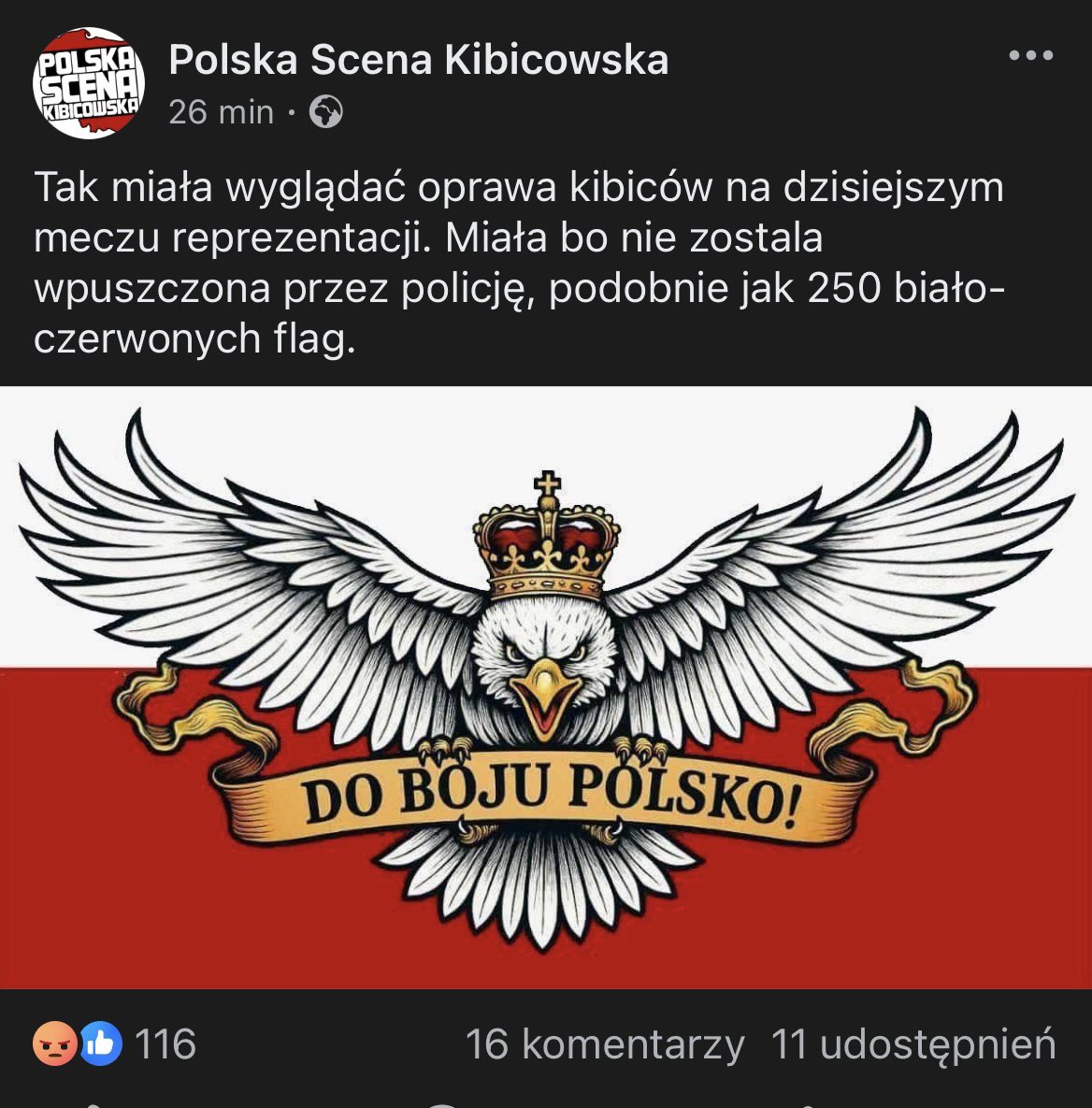 Trudno zrozumieć po co służby porządkowe prowokują takie sytuacje.
Co jest złego w Orle Białym i biało-czerwonych flagach? 🤔
Ktoś pracował nad tą oprawą wiele tygodni... Nie dziwię się kibicom, że się wkurzyli.