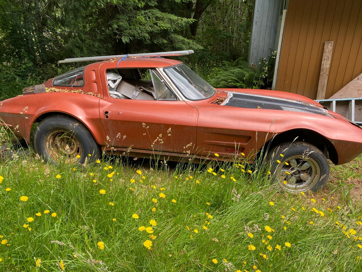 GodsilMotorcars's tweet image. It is so crazy to see a picture I posted in 2020 on Facebook is now a meme.  The 63 Corvette is currently getting restored now.