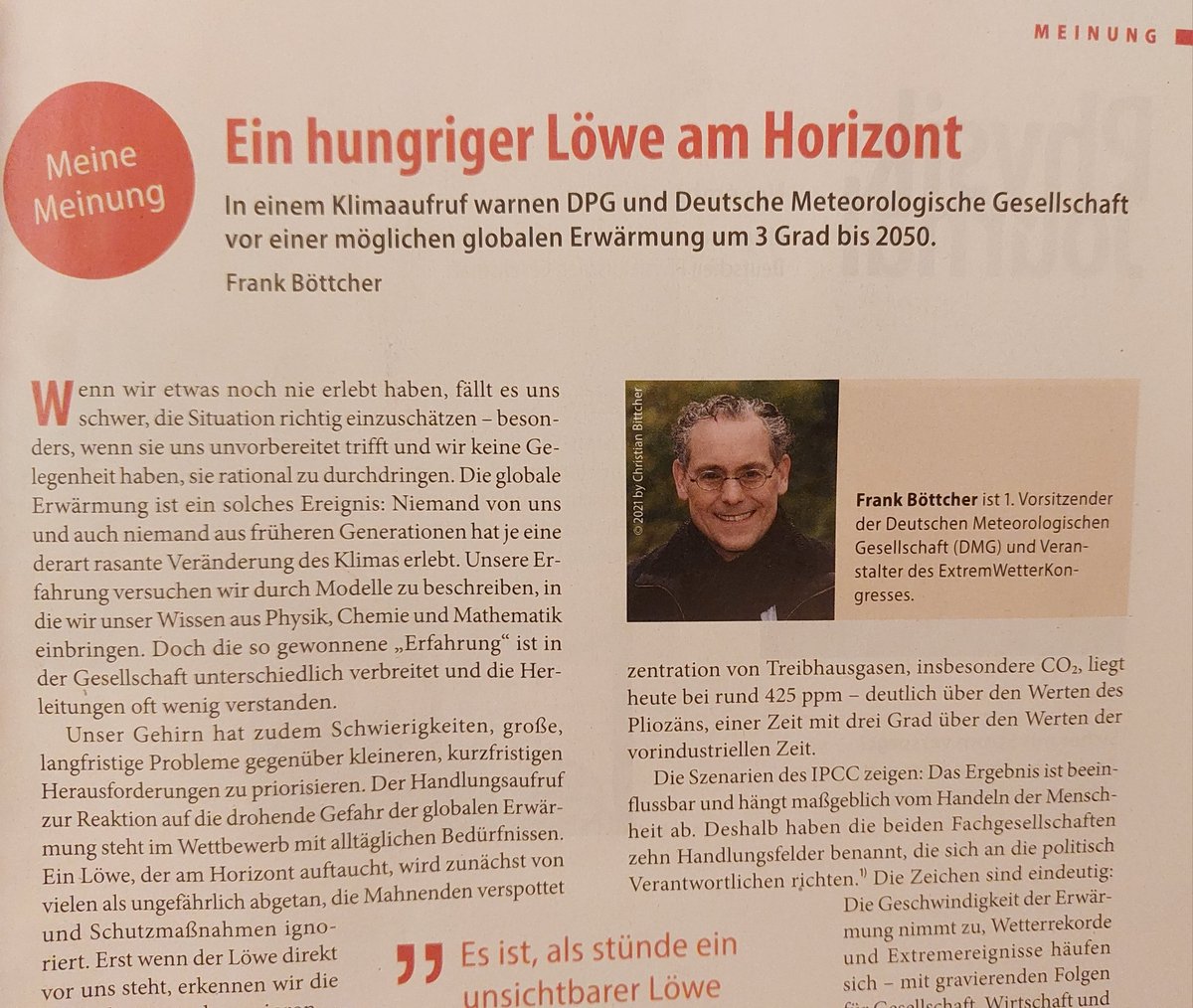 "HUNGRIGER LÖWE"
Die Rhetorik nimmt infantile Züge an. Editorial des aktuellen Physik Journals.