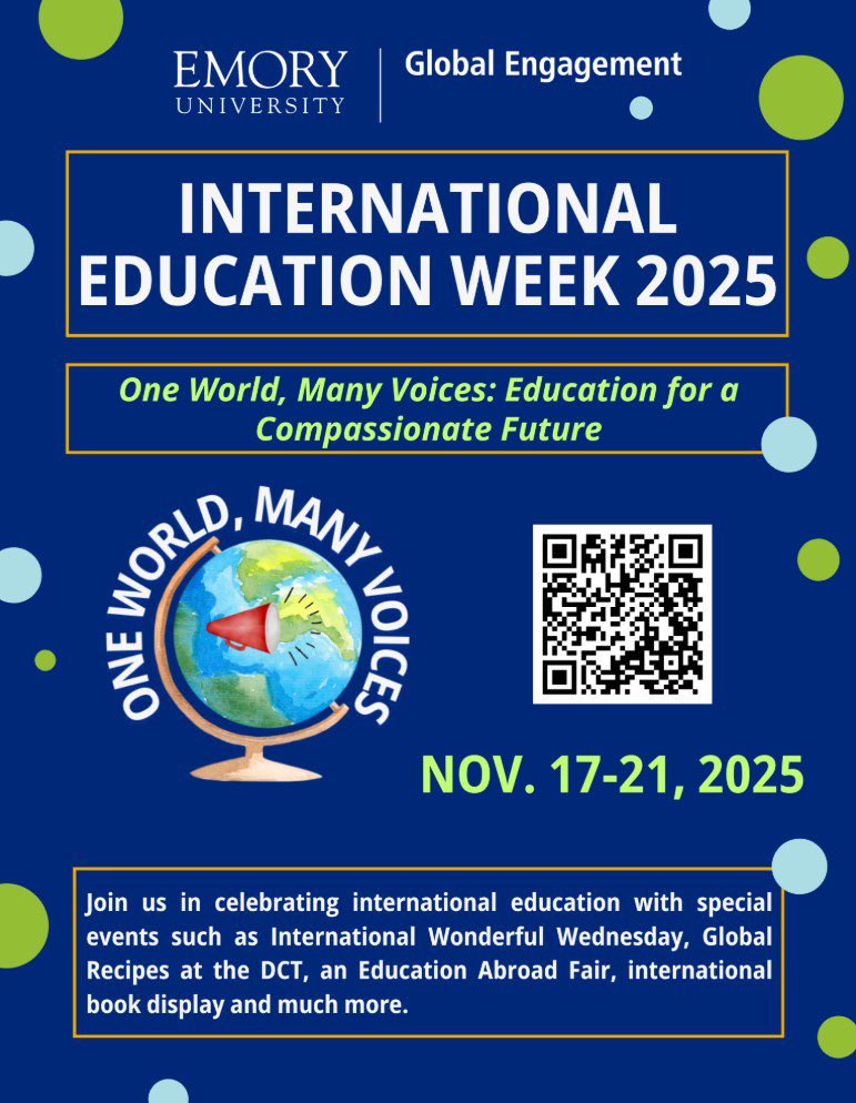 EmoryIAS's tweet image. The IAS invites you in celebrating global learning, cultural exchange, and the voices that shape our interconnected world. 

The theme highlights how international perspectives enrich our campus and our communities.

Scan the QR code for more information!