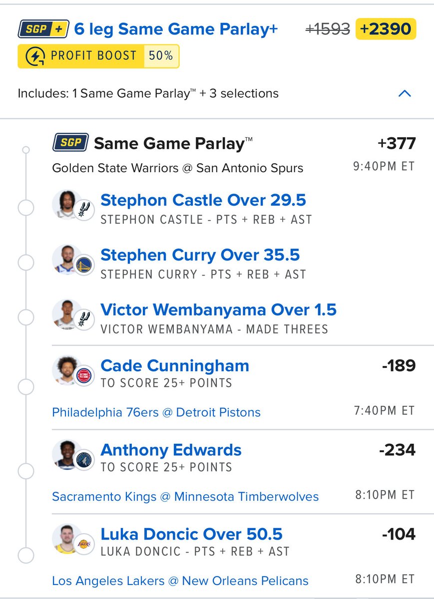 🏀NBA Parlay

Trust the stars on Friday nights. 

🔗to tail: tinyurl.com/5499p22b