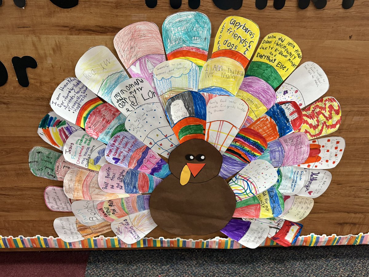 LibraryAHCES's tweet image. After reading the book Thankful for our 1st-5th grade Library Nights, I asked my  students to write down what  they’re thankful for on a turkey feather. Our  Library turkey 🦃came out very purrrrrty🥹🤎.The feathers will be laminated &amp;amp; turned into a keep sake from our two nights.