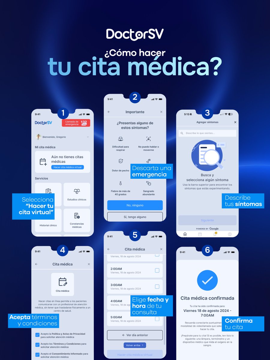 doctorsvapp's tweet photo. El nuevo sistema de atención medica ya está aquí. Descarga DoctorSV, crea tu cuenta y agenda tu cita médica de forma rápida y sencilla. Sigue los siguientes pasos y completa tu proceso en minutos. https://t.co/H25WP4U0LB