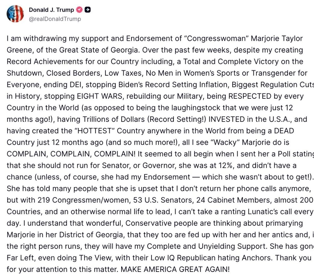 MTG hasn't said anything that the every day people haven't been saying for months. 

She's parroting her constituents which is her job. This is retarded.