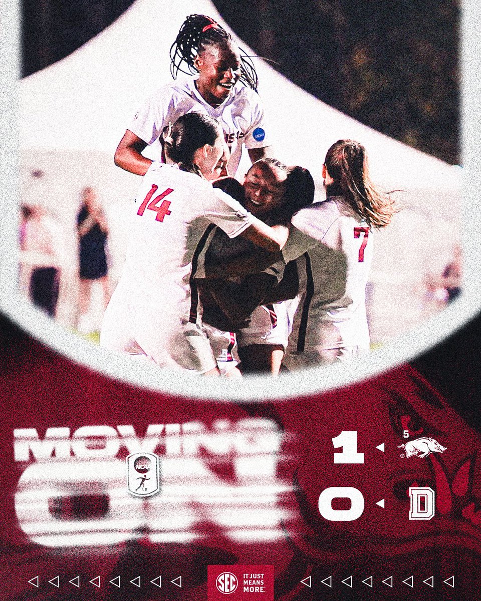 SEC's tweet image. MOVING ON. ⏵

Freshman Vailana Tu'ua nets a second-half strike to send @RazorbackSoccer past Dartmouth!

@NCAASoccer x #ItJustMeansMore
