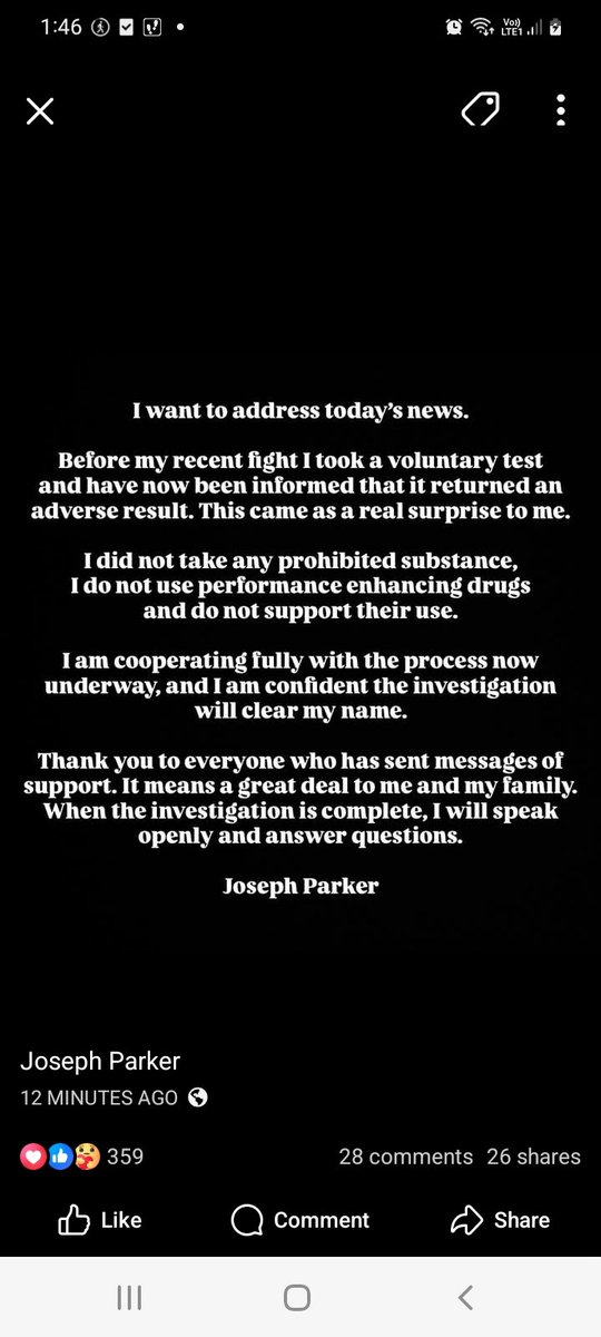 Statement from Joseph Parker.