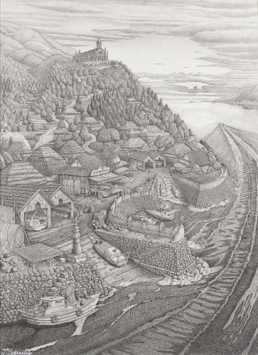 第64回展 作品紹介 「山塊の向かって」壷内健晶 彩美堂賞 #ペン画