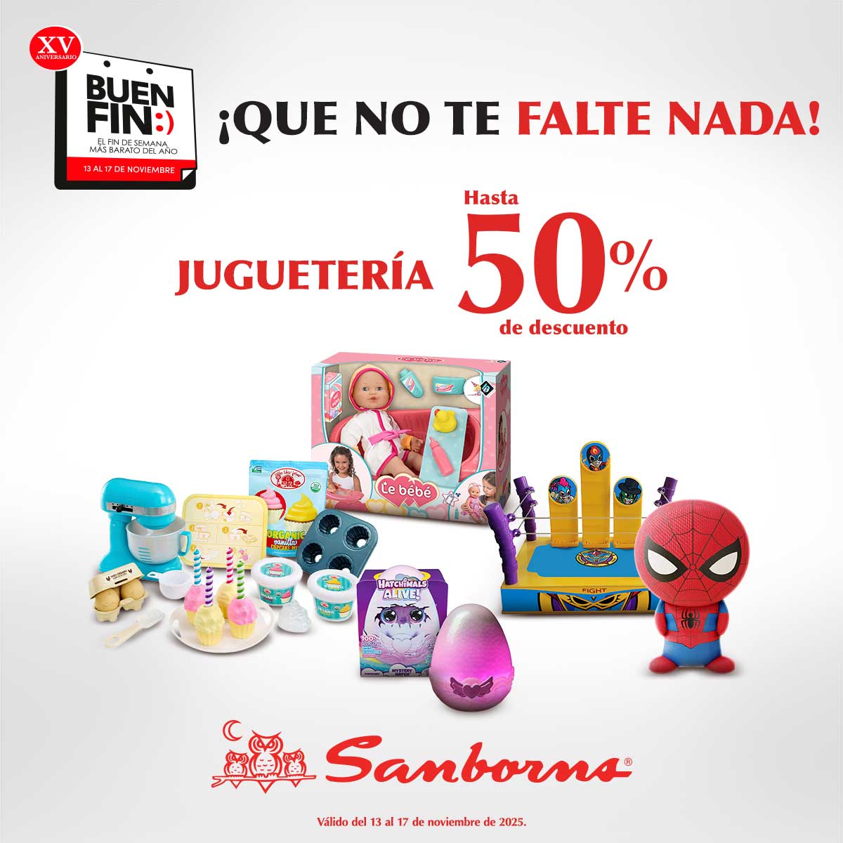 Entre risas y juegos… ¡también se ahorra! 😄✨
Aprovecha este Buen Fin para llevarte los juguetes más buscados. 🧸 cutt.ly/Qteuma5o 

Hasta 50% de descuento.

Consulta términos y condiciones en: bit.ly/4hQWbtw

#BuenFinEnSanborns #BuenFin2025 #DescuentosSanborns