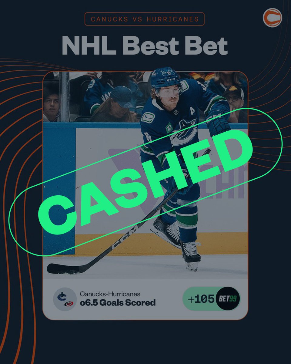 Make that 7+ goals in 10 of the past 11 Canucks games 🚨

<a href="/ToddCordell/">Todd Cordell</a>'s plus money best bet is a winner ✅

Presented by <a href="/BET99Sportsbook/">BET99 Sportsbook</a>