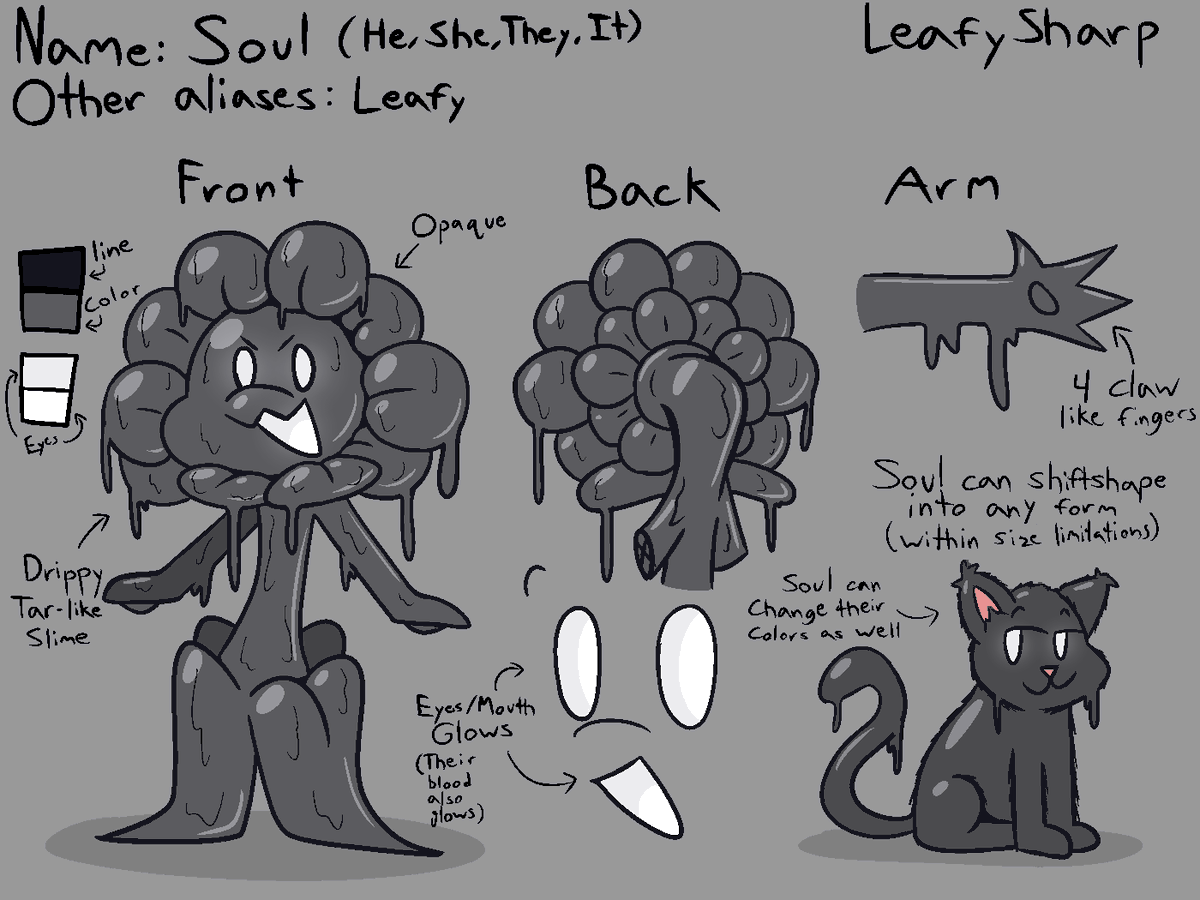 LeafySharp's tweet image. made a super rough (and slightly updated) character sheet for anyone who wants to uppy my Soul...
*inserts &apos;draw this character in your style&apos; image to get one million free fanarts*