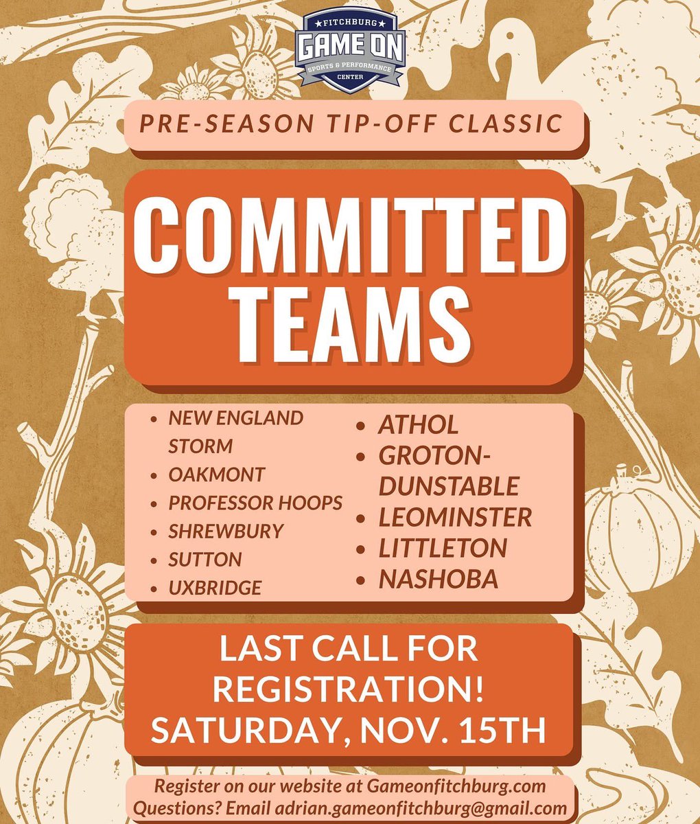 GameOnSports2's tweet image. ATTENTION❗️Saturday is the last day to register for our Pre-Season Tip-Off Classic! 🍂

Make sure to visit the link in our bio or email adrian.gameonfitchburg@gmail.com to secure a spot for your teams!