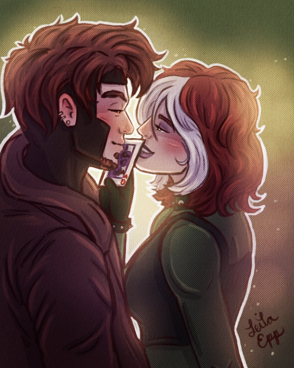 This commission was too cute not to share! The request was for Evolutions Rogue and Gambit being a little flirty and for the queen of hearts card to be included in some facet.

#Xmen #Romy