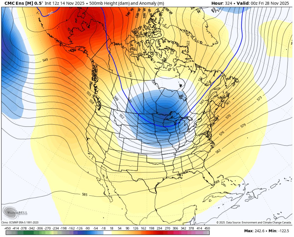 ClimateCornerHQ's tweet image. NEW INFO🚨🚨

Our global ensembles are all singing the same tune... Pointing toward a COLD &amp;amp; SNOWY holiday week for the Central U.S. through the Midwest. 

The level of model agreement at this range is remarkably strong, but only time will tell...
#snow #forecast #thanksgiving…