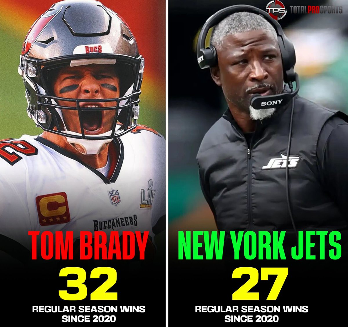 When a single player has more regular season wins than an entire franchise since 2020. Tom Brady vs. the New York Jets. 🤯