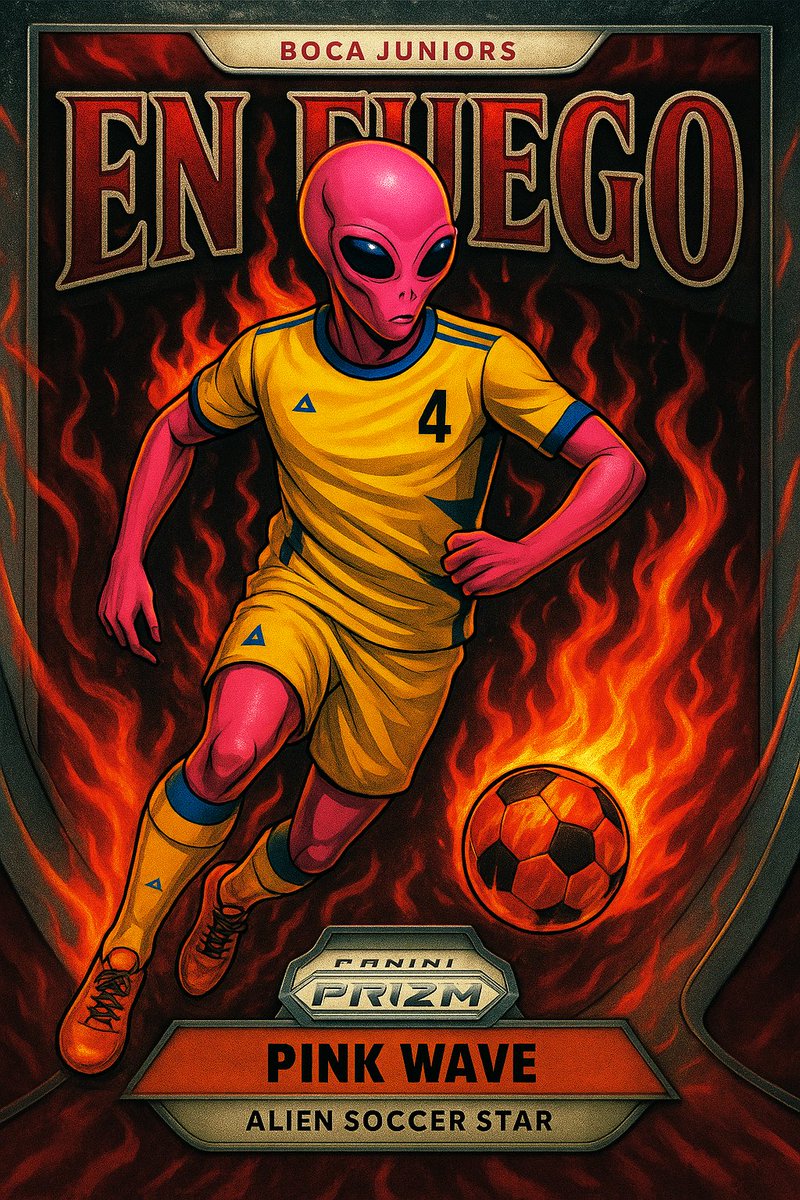AlienCardsHQ's tweet image. Tell me En Fuego didn’t just get power-boosted by an alien.
Cosmic Boca Juniors heat.
This card might actually melt my phone. #ACHQ #AlienCardsHQ #EnFuego #Prizm #SoccerCards #FutbolCards
