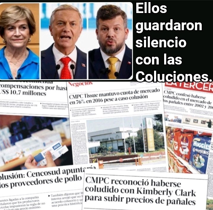 Incorru47125032's tweet image. Si aún está en la duda por quién votar, sólo recuerde cuando le robaron su dinero con las coluciones de;
🔹️Las farmacias, 
🔹️Los pollos, 
🔹️El papel, 
🔹️Los supermercados 
🔹️Los buses interurbanos.
¿Recuerda si Matthei, Kast o Kaiser hicieron algo para ayudarlo?🤔....