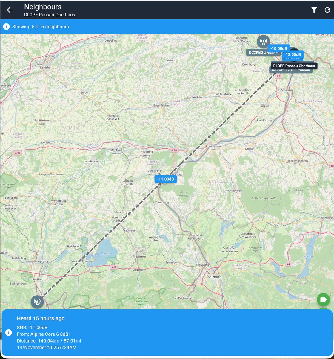 DC7DS's tweet image. new #meshcore max range at #DL0PF