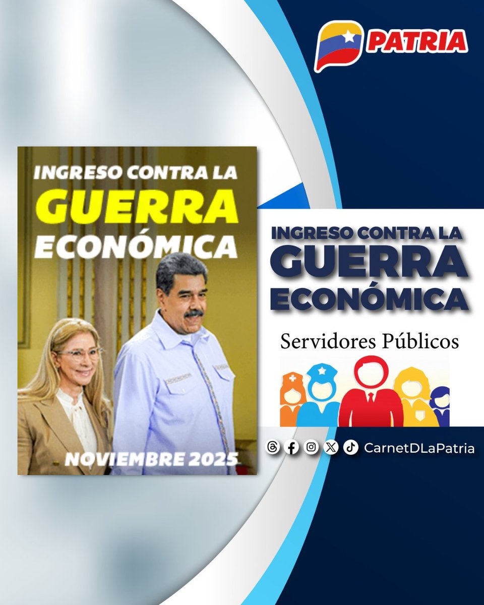 #ATENCIÓN El #SistemaPatriaInforma que inicia el pago del #IngresoContraLaGuerraEconómica Noviembre 2025, aprobado por nuestro Pdte. <a href="/NicolasMaduro/">Nicolás Maduro</a>.
Beneficio dirigido a trabajadores y funcionari@s públicos, como parte del esfuerzo para proteger el bienestar social del pueblo.