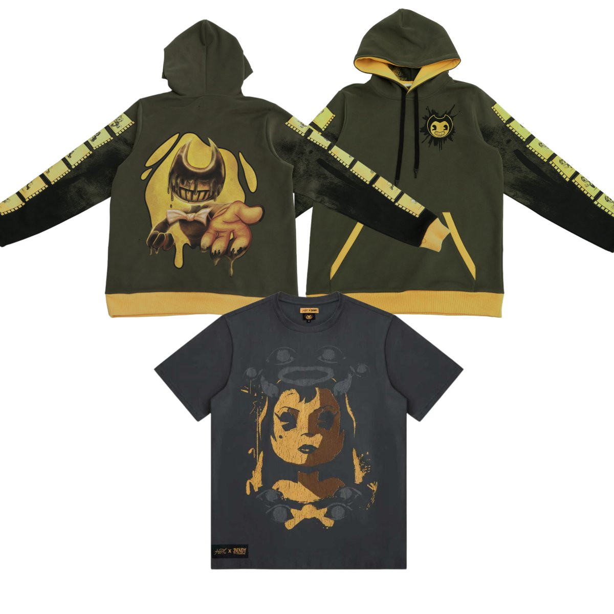 Rezllen's tweet image. The new @hexbrand Bendy merch is out! It was an honor to work on this line. I designed the hoodie, the stained glass enamel pins, and the cards you get with each plush order! Thank you so much to @dawkosgames for the amazing opportunity! 💜🥳

hex.store/collections/he…