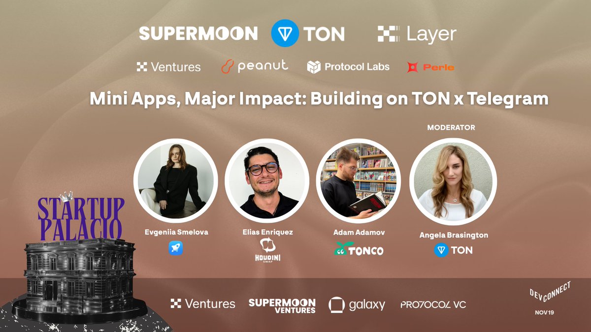 Supermooncamp's tweet image. Exploring how TON is reshaping user experience through Telegram-native apps.

TON Mini Apps Panel
 &quot;Mini Apps, Major Impact: Building on TON x Telegram&quot;
🔹 Elias Enriquez – @HoudiniSwap 
🔹 @biznesbarabulka  – @tappscenter &amp;amp; @thetonstudio
🔹 Adam Adamov – TONCO
🎤 Mod:@moontripss…