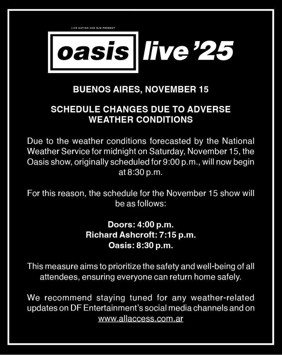 oasis's tweet image. Important information 🇦🇷 #oasislive25