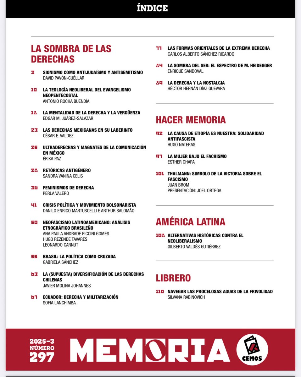 La sombra de las derechas 
🔗 revistamemoria.mx/wp-content/upl… <a href="/soy_yo_y_no/">César Valdez Chávez</a> <a href="/paz_eri/">Érika Paz</a> <a href="/SilvanaRabinov1/">Silvana Rabinovich</a> <a href="/H_Nateras/">Hugo Nateras Jiménez</a> <a href="/bakgeller/">David Bak Geler</a>