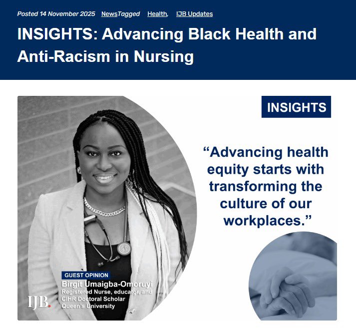 Fresh off the press👇🏿 

“Leadership demands humility, courage, and the willingness to speak truth to power. Too often, I witness the resilience of Black nurses, clients, and colleagues navigating systems that have not always recognized our full humanity.”

ijb.utoronto.ca/news/advancing…
