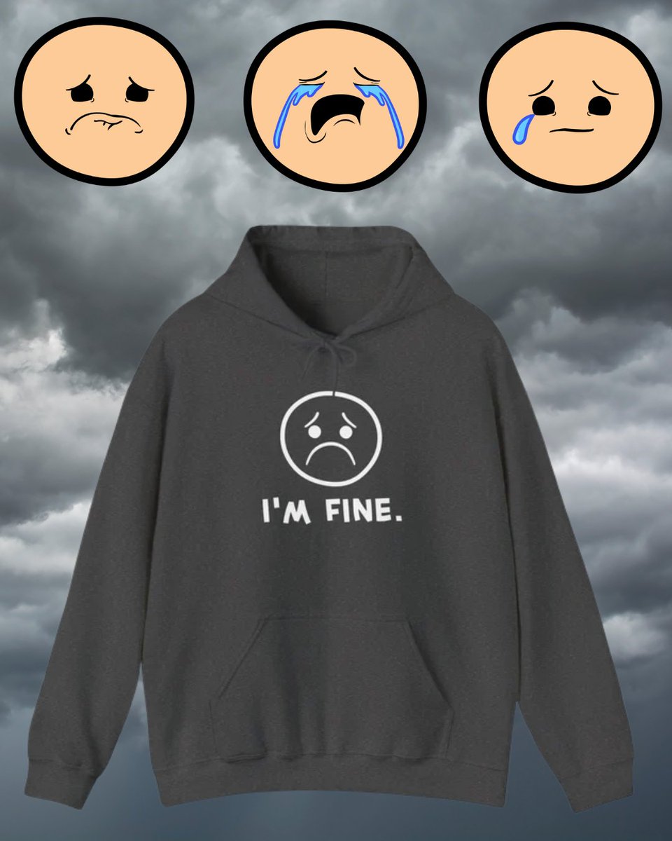 Explosm's tweet image. How are you doing? Fine? Yeah, me too. Let everyone know that we&apos;re fine together with this totally honest and not at all depressing hoodie! Buy it now! bit.ly/4ozugkp