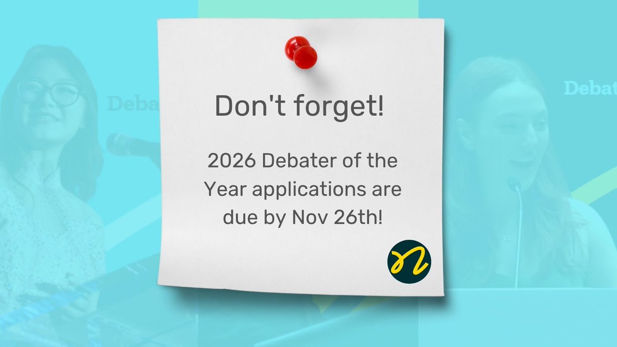 NAUDL1's tweet image. Don&apos;t forget to submit your application for the 2026 Debater of the Year program!

Applications are due by Nov 26th.📅 Grab the link below to start your application today!

Application: naudl.tfaforms.net/5072283