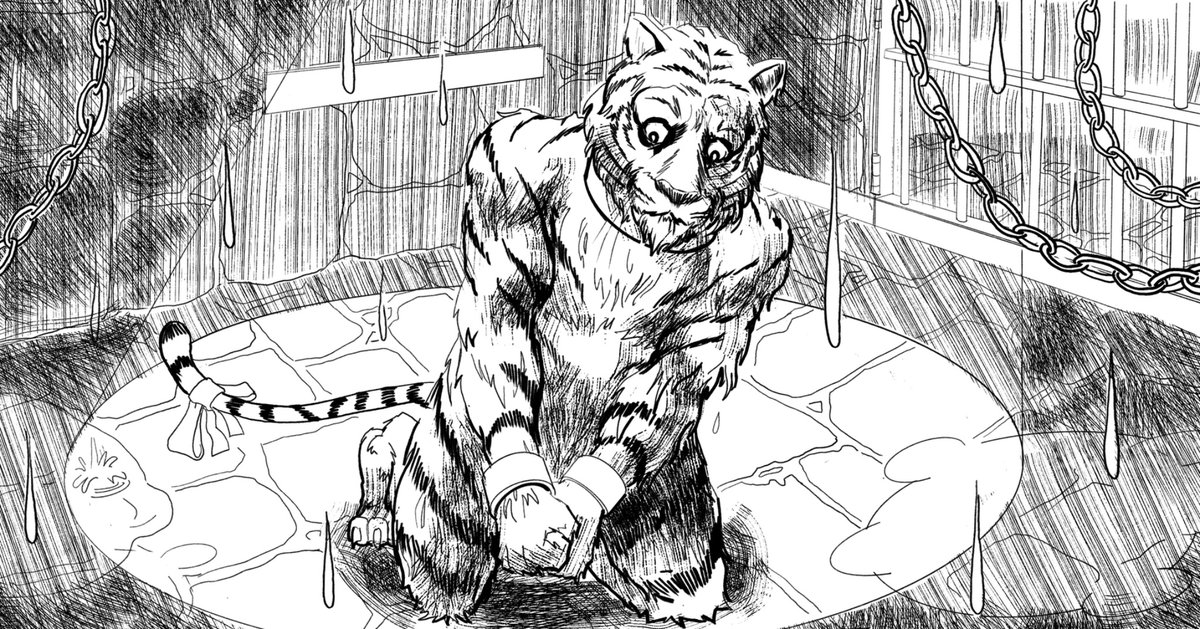 BenHumeniuk's tweet image. Drawing a sad tiger (the Hungry Tiger, best friend to the Cowardly Lion) for a new Oz-set story by my man, Stonie Williams.

It’s coming up in the re-release of @jesterlou’s Cthulhu Invades Oz anthology, so get ready for a mix of whimsy and creepy. 🐙