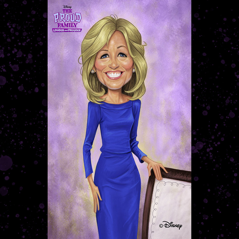 Here's an unused concept #caricature I did of #JillBiden for #TheProudFamilyLouderAndProuder S3. 

The art is based on Mrs. #Biden's official #FirstLady portrait.

Now on #Disney+
_
#BruceWSmith #RalphFarquhar #LayronDeJarnette #Layron #CharacterDesign #ConceptDesign #Animation