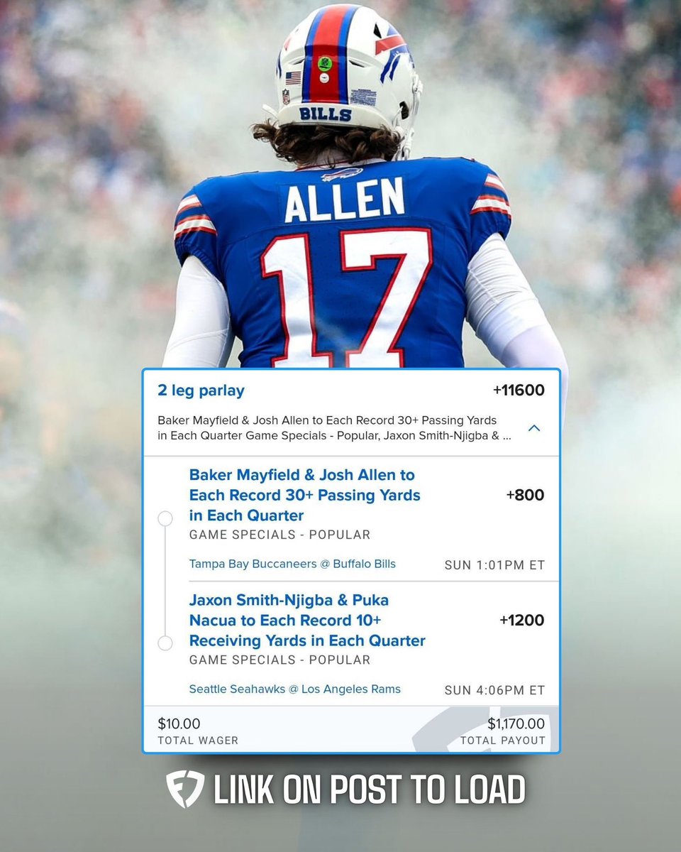 How to turn $10 into $1,100 this weekend.

👉 Load Here: bit.ly/Week11-Lotto

Tap the link above to load this bet.

Four of the NFL’s best. This is hitting.

21+, gamble responsibly.