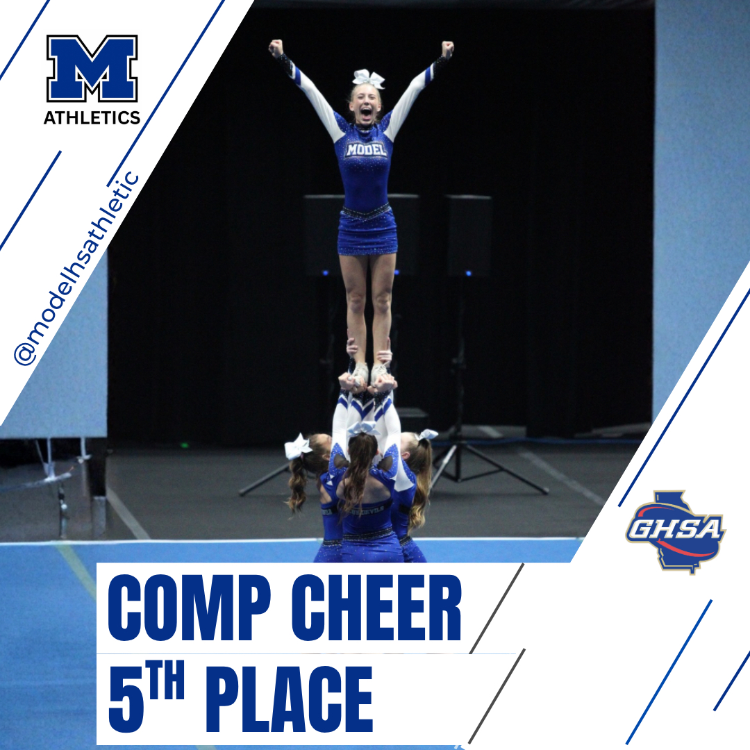 ModelHSAthletic's tweet image. Competition cheer makes mat and places 5th place in the state.